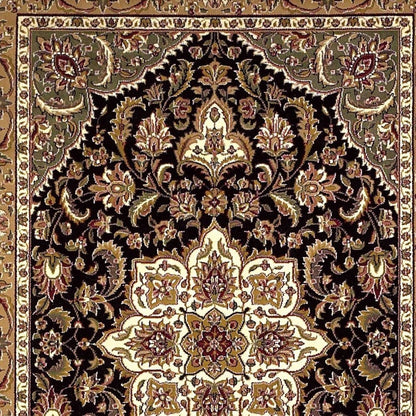 3' X 5' Black And Beige Floral Medallion Area Rug