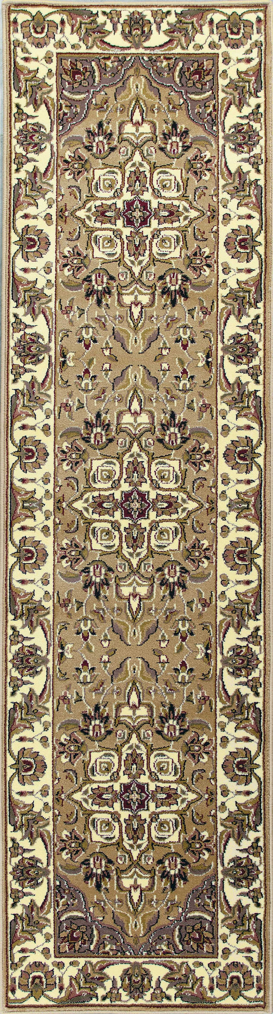 5' X 8' Beige Ivory Machine Woven Floral Medallion Indoor Area Rug