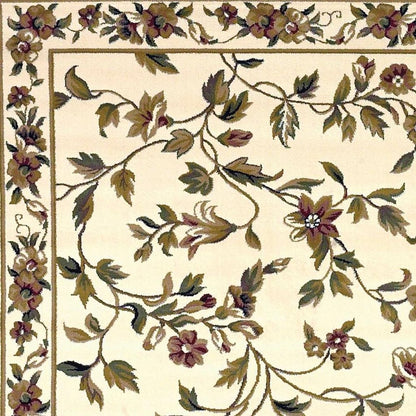 2' X 3' Ivory Green And Red Floral Vines Area Rug