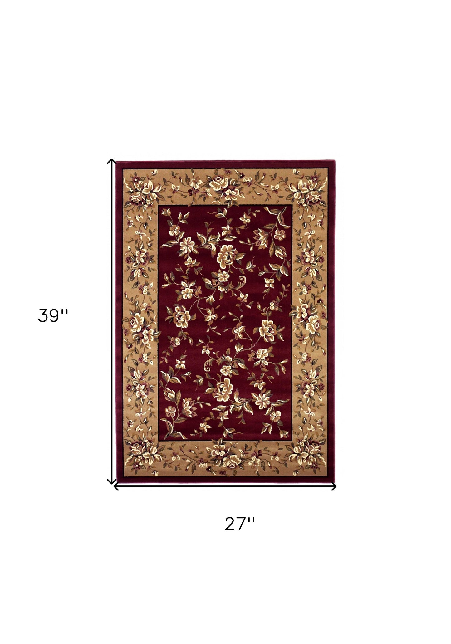 2' X 3' Red Beige Machine Woven Floral Traditional Indoor Accent Rug