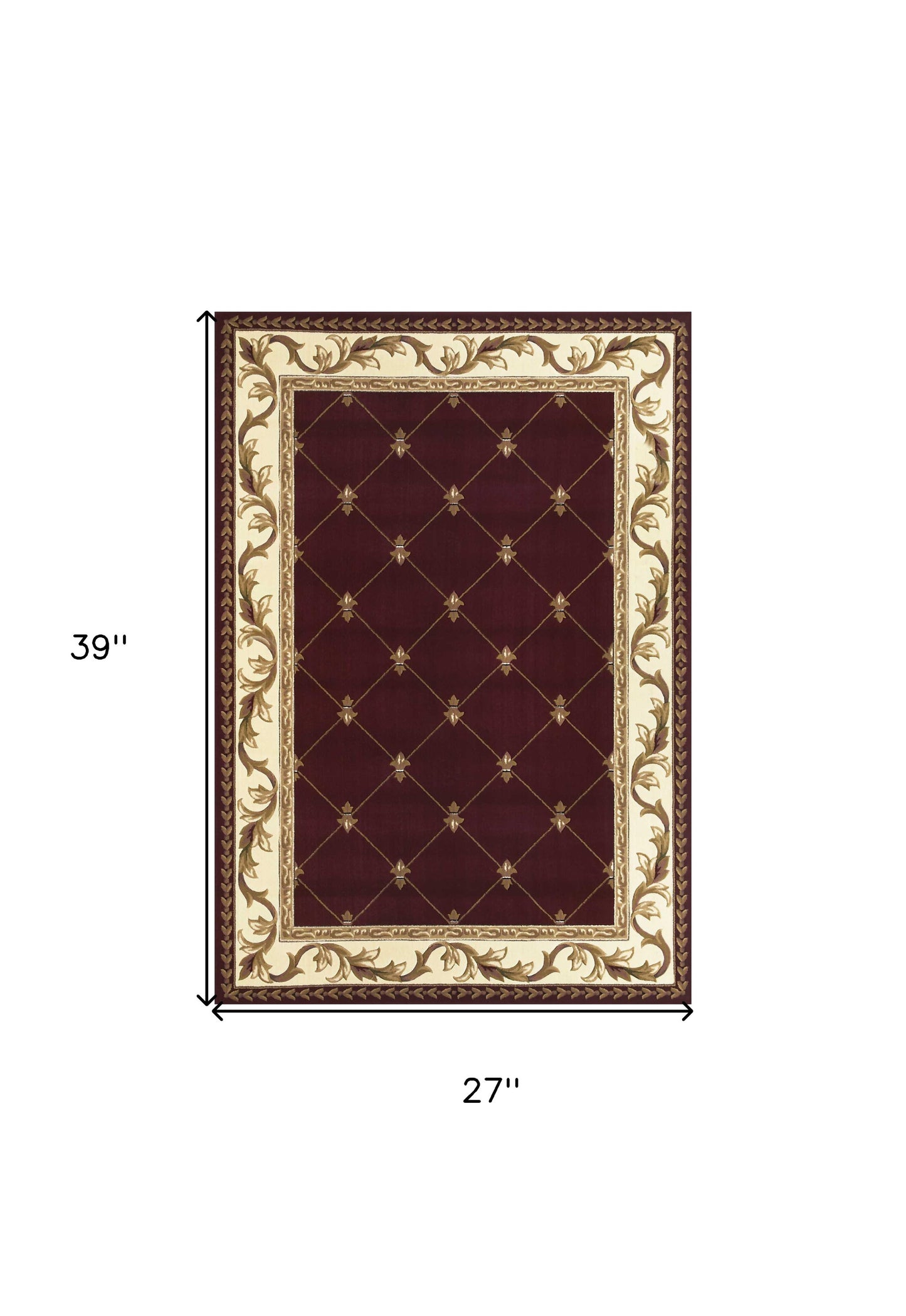 2' X 3' Red Machine Woven Hand Carved Fleur De Lis Indoor Accent Rug