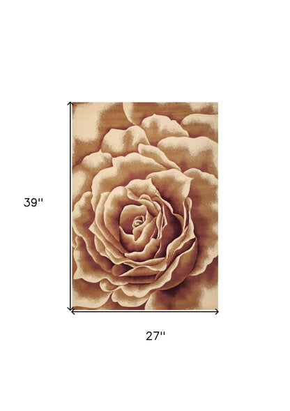 3' X 5' Ivory Machine Woven Hand Carved Oversized Floral Indoor Area Rug