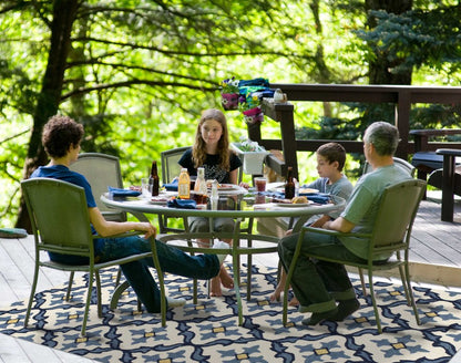 5' X 8' Ivory And Blue Moroccan Indoor Outdoor Area Rug