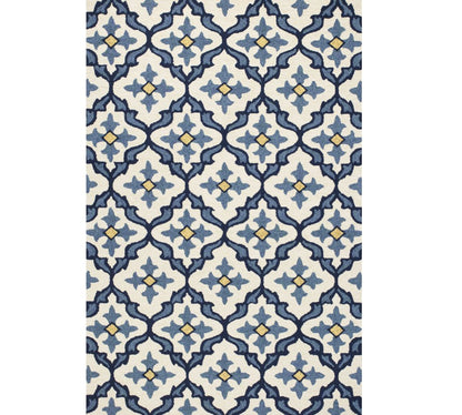 5' X 8' Ivory And Blue Moroccan Indoor Outdoor Area Rug