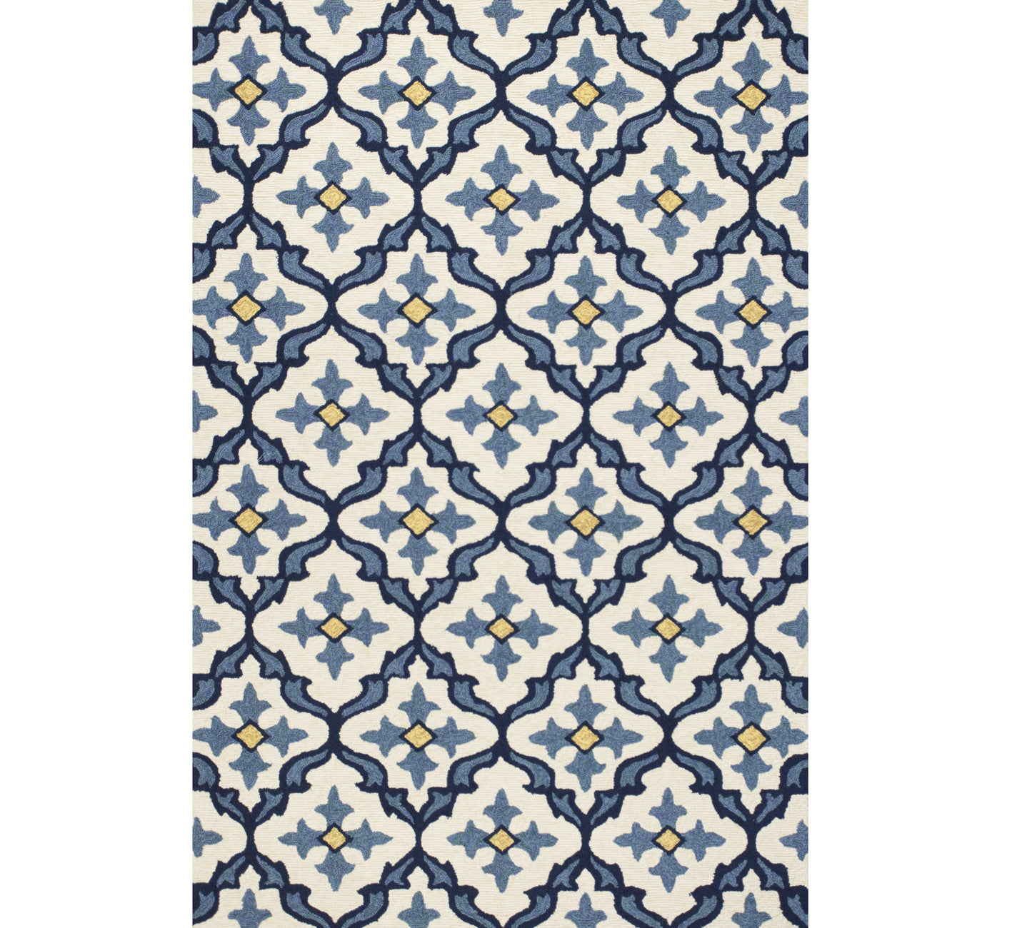 5' X 7' Ivory Or Blue Geometric Mosaic Indoor Outdoor Area Rug