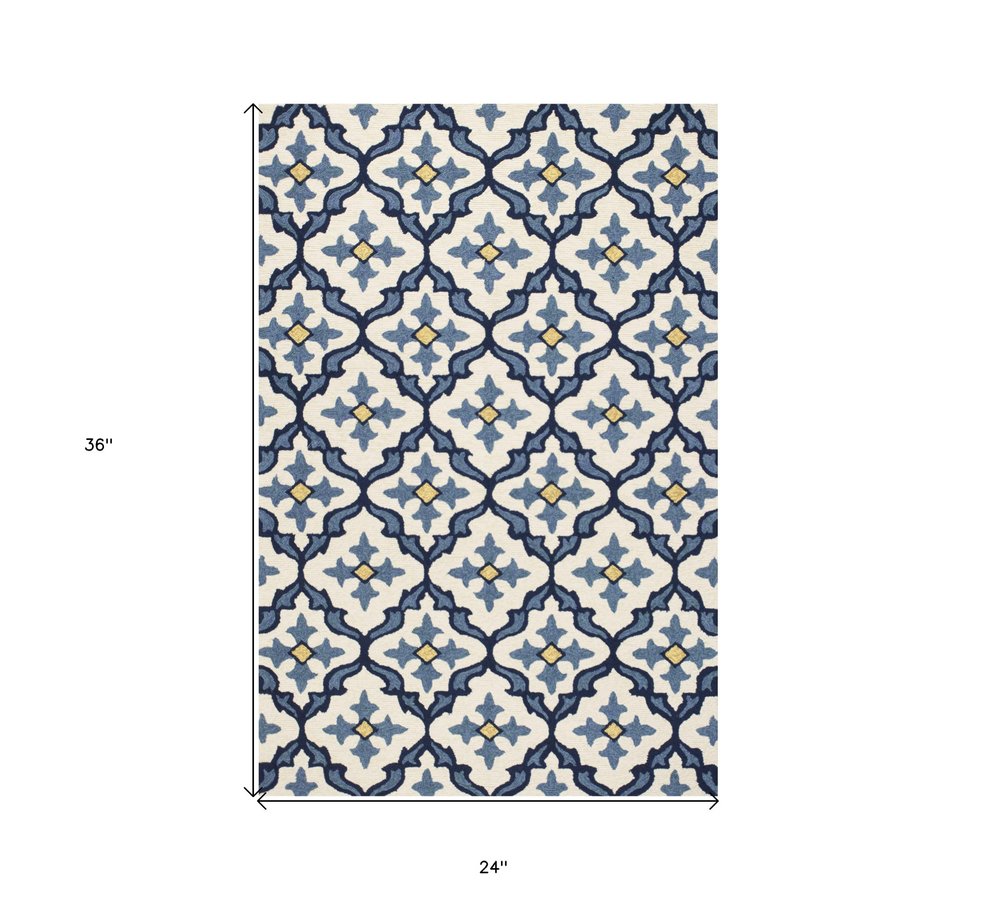 5' X 8' Ivory And Blue Moroccan Indoor Outdoor Area Rug