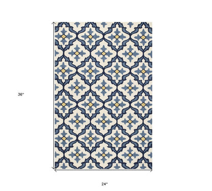 5' X 8' Ivory And Blue Moroccan Indoor Outdoor Area Rug