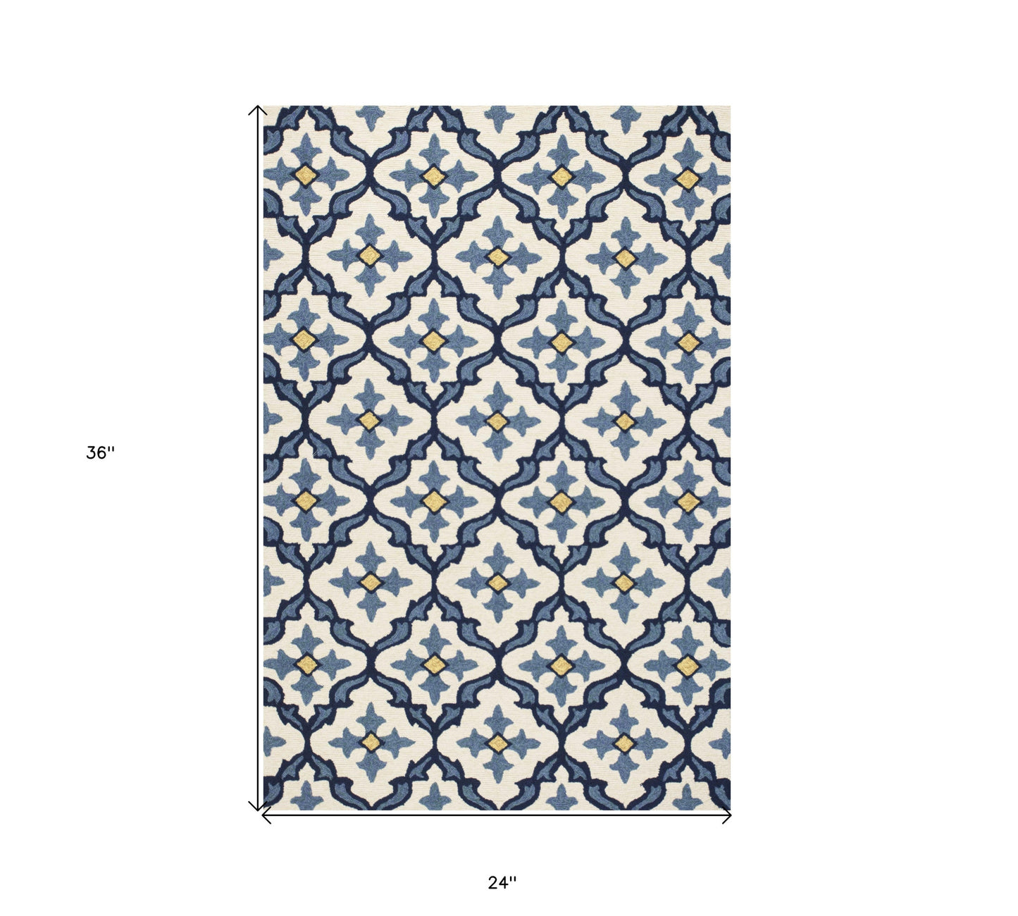 5' X 7' Ivory Or Blue Geometric Mosaic Indoor Outdoor Area Rug