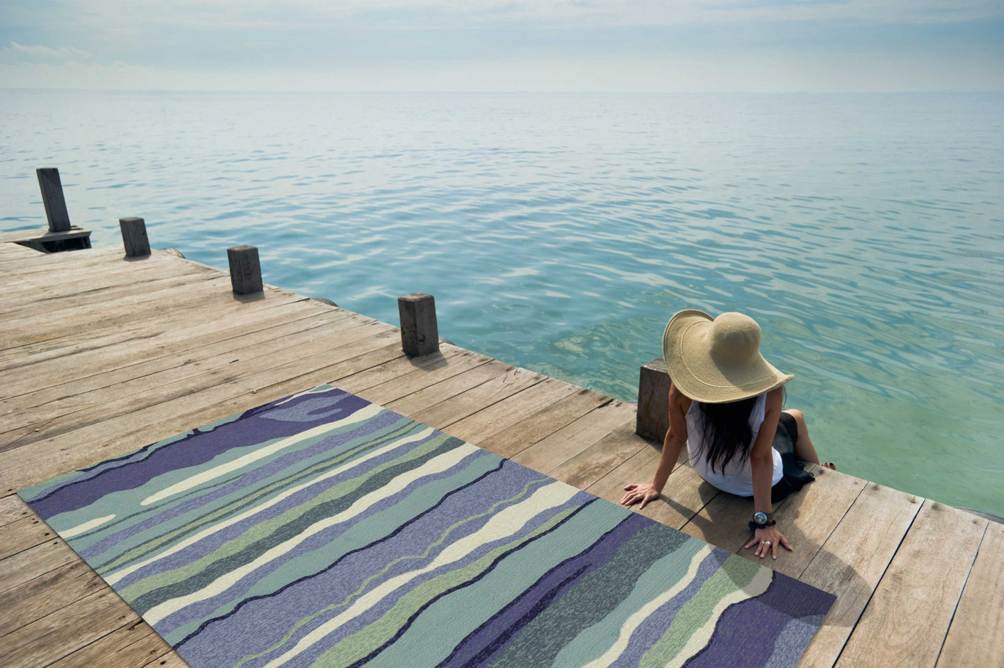 8' X 10' Blue Abstract Waves Indoor Outdoor Area Rug