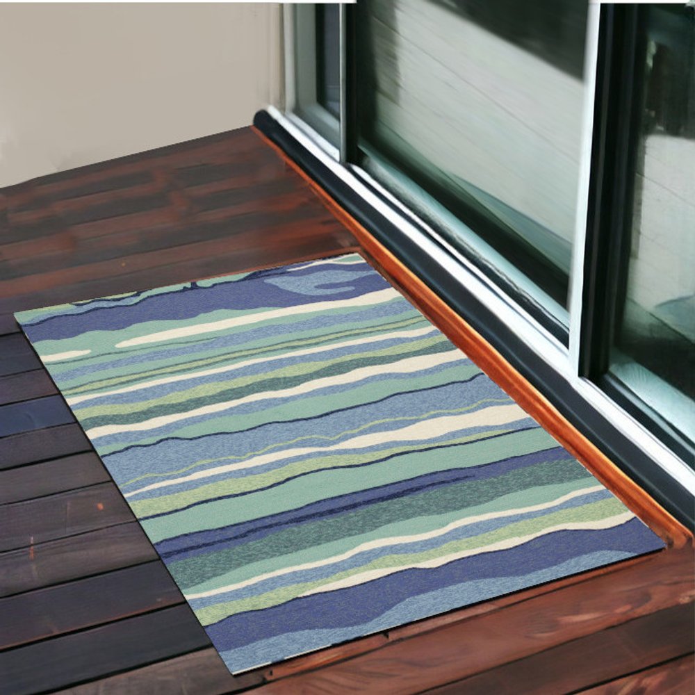 2' X 3' Blue and Ivory Abstract Handmade Indoor Outdoor Area Rug