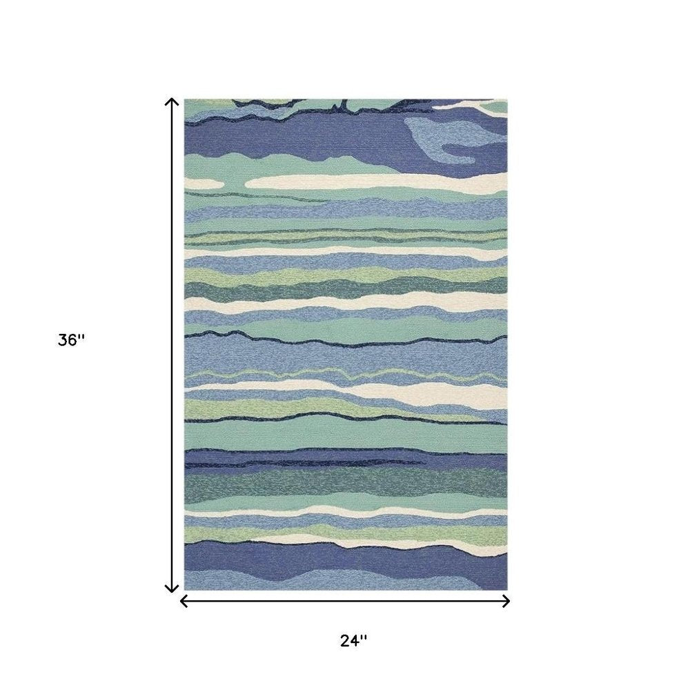 2' X 3' Blue and Ivory Abstract Handmade Indoor Outdoor Area Rug