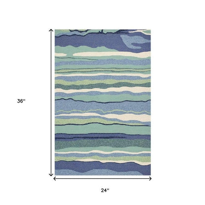 2' X 3' Blue and Ivory Abstract Handmade Indoor Outdoor Area Rug