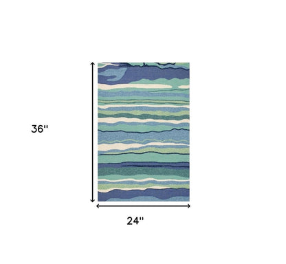 2' X 3' Blue and Ivory Abstract Handmade Indoor Outdoor Area Rug