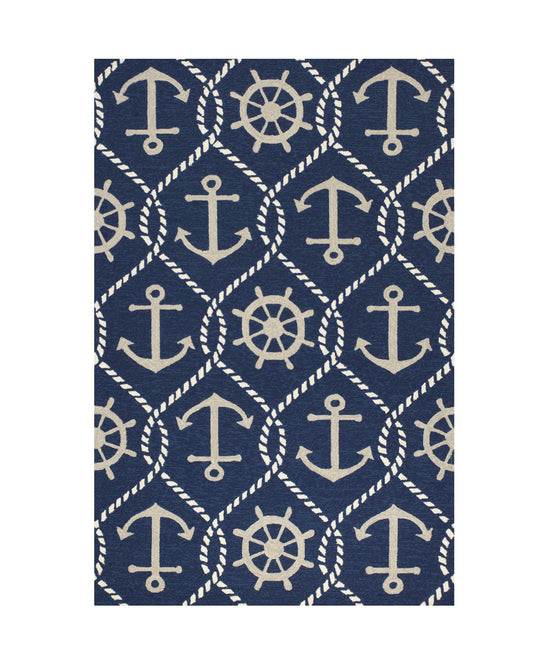 7' Round Uv Treated Polypropylene Navy Area Rug