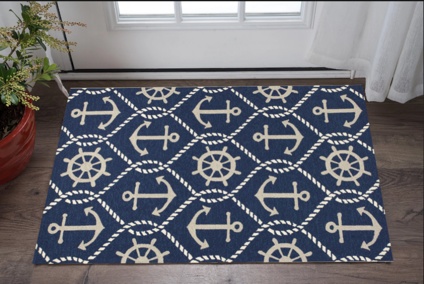 7' Round Uv Treated Polypropylene Navy Area Rug