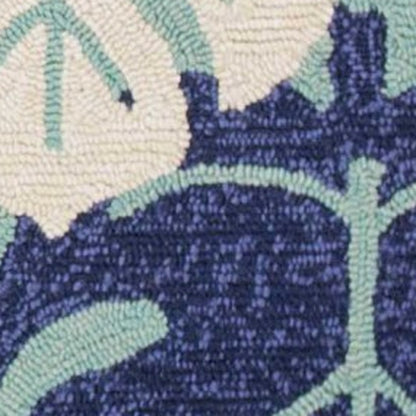 7' X 9' Turquoise And Ivory Botanical Leaves Hand Tufted Area Rug