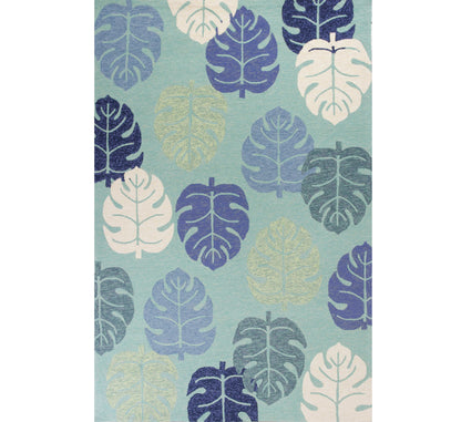 7' X 9' Turquoise And Ivory Botanical Leaves Hand Tufted Area Rug