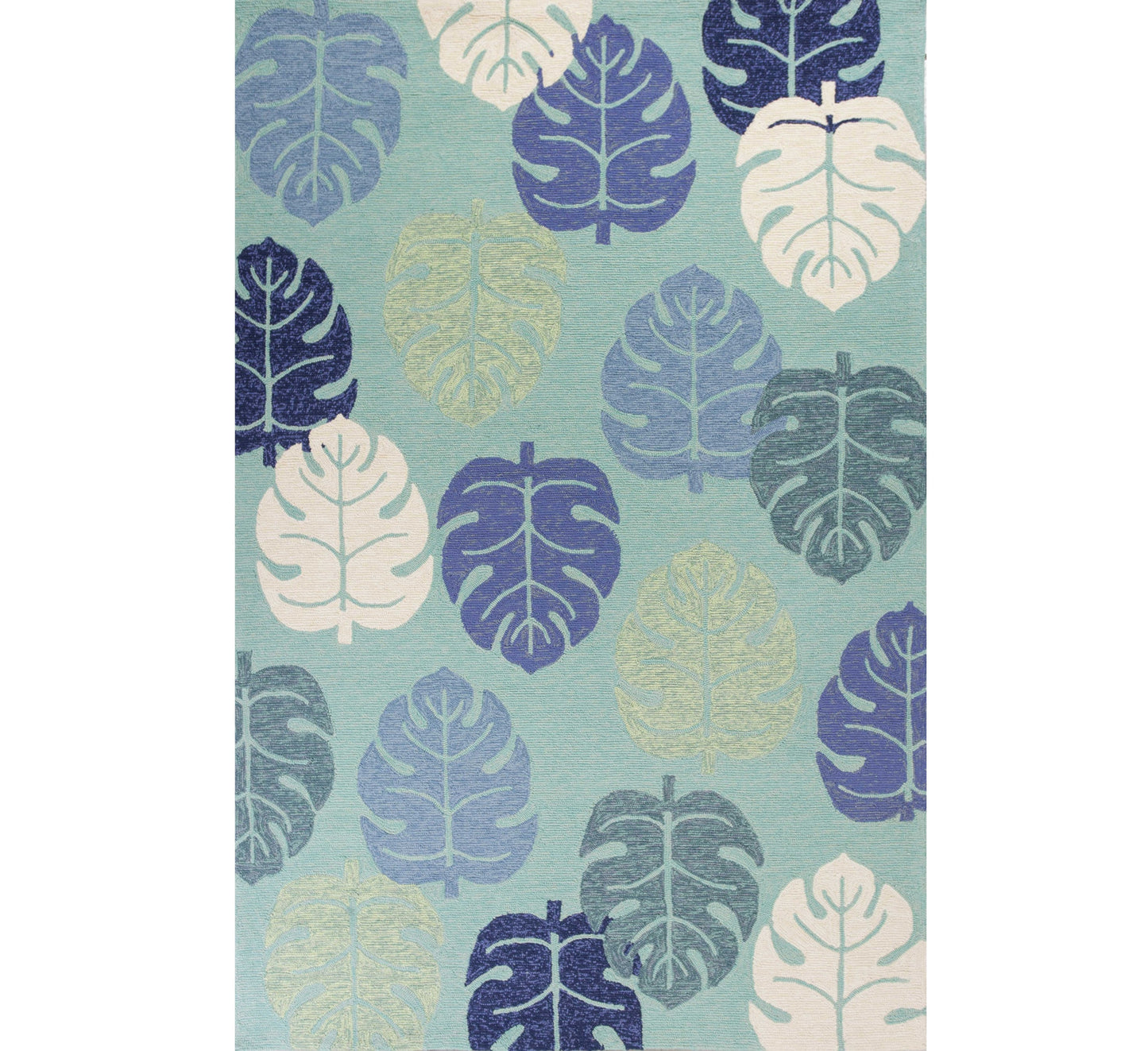 7' X 9' Turquoise And Ivory Botanical Leaves Hand Tufted Area Rug