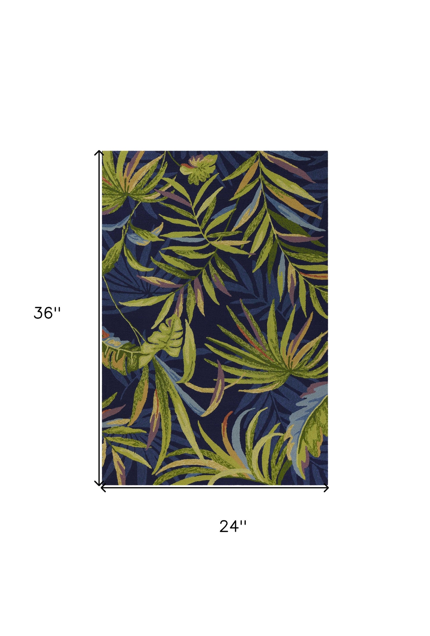 5' X 7' Ink Blue Tropical Leaves Uv Treated Indoor Outdoor Area Rug