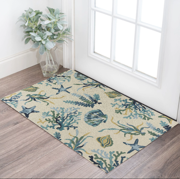 7' X 9'  Uv Treated Polypropylene Ivory Or Blue Area Rug