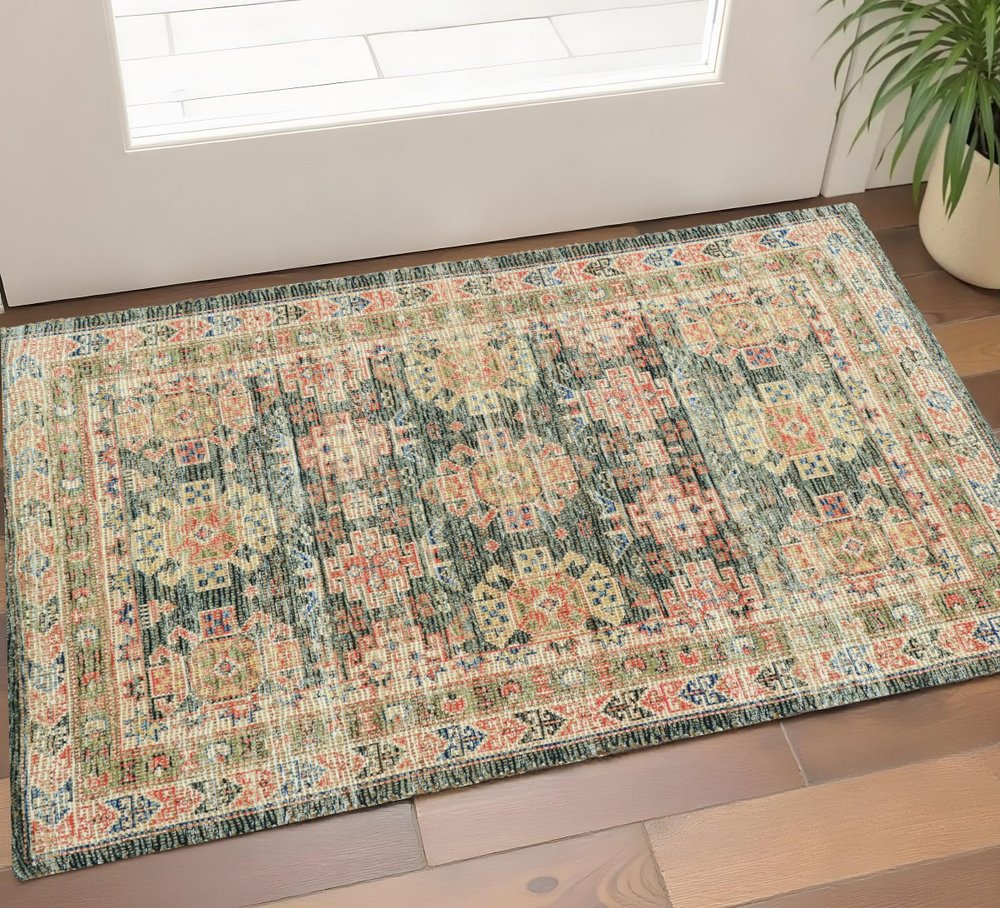 8' X 11' Brick Red Green And Brown Jute Southwestern Handmade Distressed Area Rug