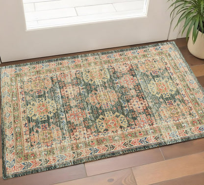 8' X 11' Brick Red Green And Brown Jute Southwestern Handmade Distressed Area Rug