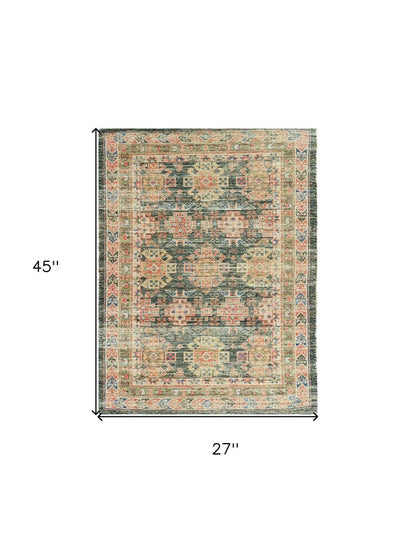 8' X 11' Brick Red Green And Brown Jute Southwestern Handmade Distressed Area Rug