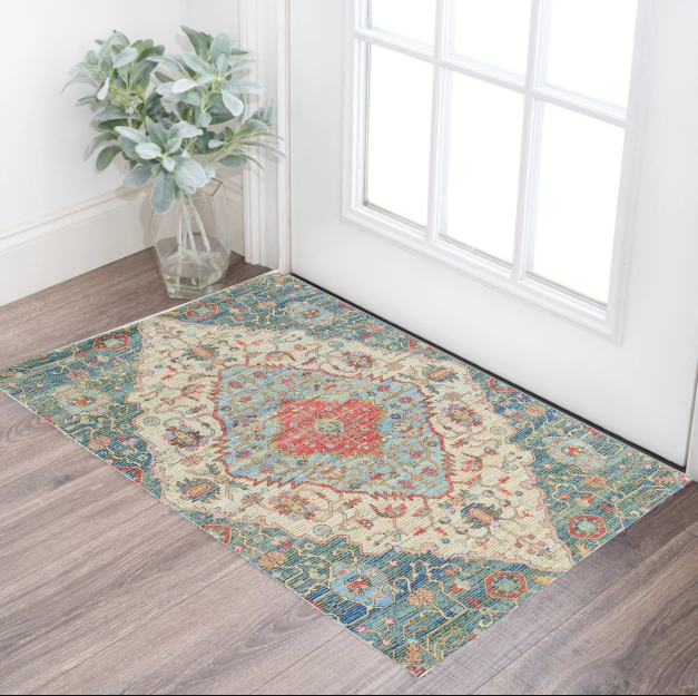 7' X 12' Blue and Red Medallion Handmade Area Rug