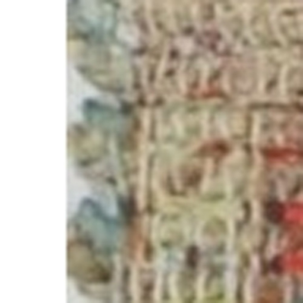 5' X 7' Blue Red And Beige Floral Medallion Hand Woven Distressed Area Rug