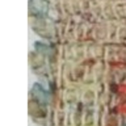 5' X 7' Blue Red And Beige Floral Medallion Hand Woven Distressed Area Rug