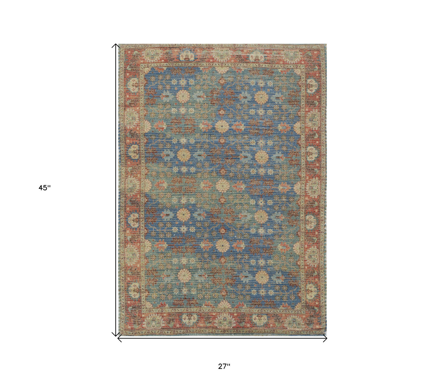 5' X 7' Blue and Red Floral Medallion Hand Woven Area Rug