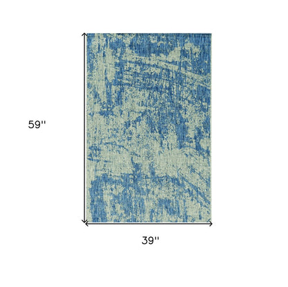 3' X 5' Blue And Green Abstract Indoor Outdoor Area Rug