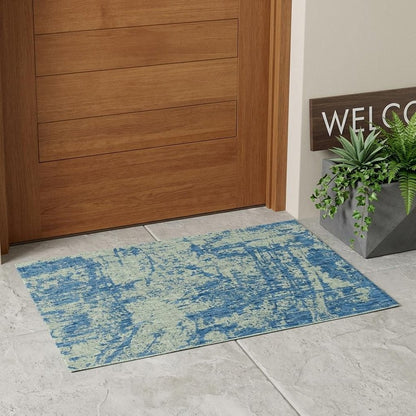 3' X 5' Blue And Green Abstract Indoor Outdoor Area Rug
