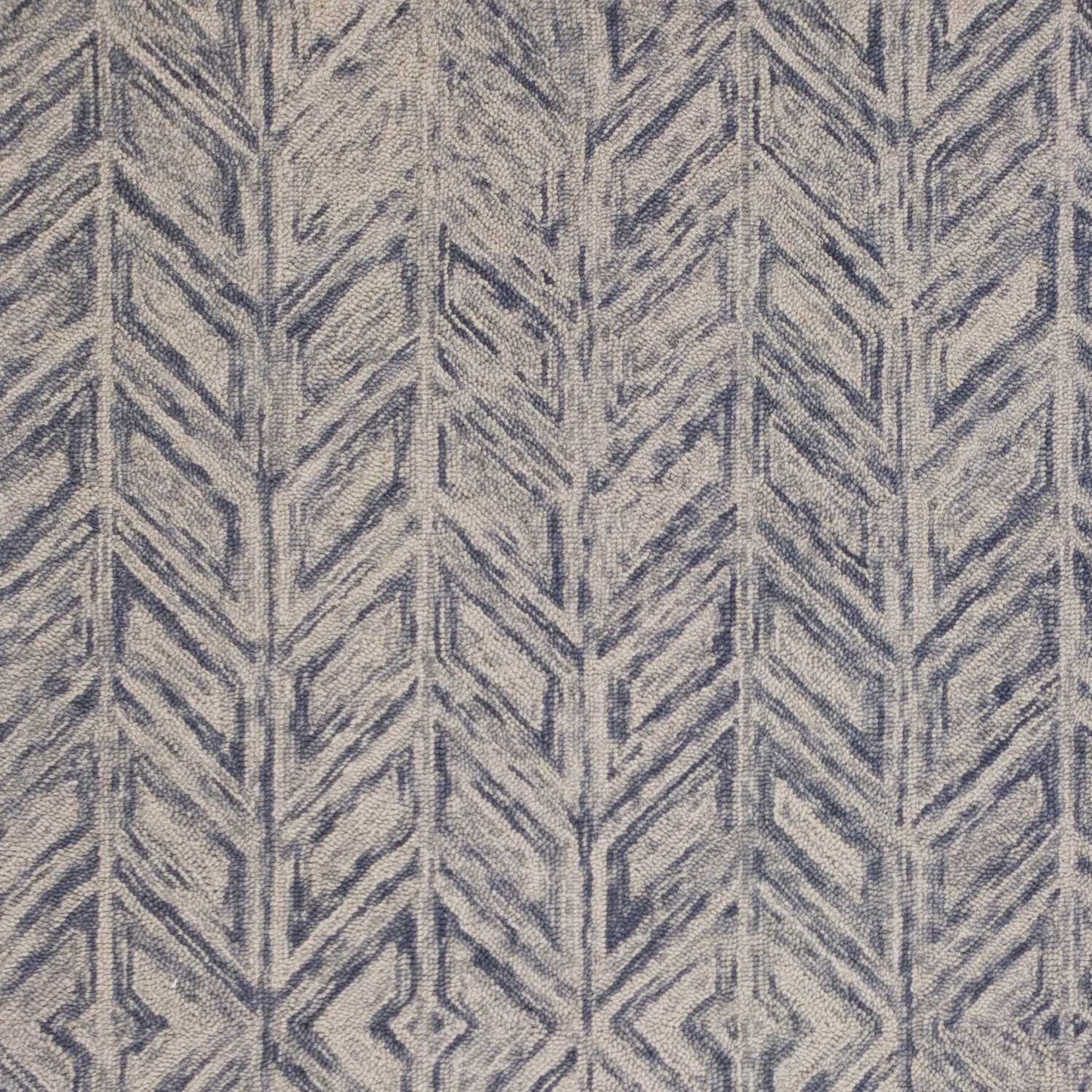 5' X 7' Blue Hand Tufted Wool Herringbone Indoor Area Rug