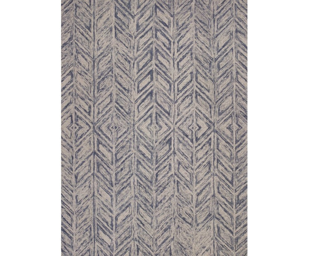 3' X 5' Blue And Beige Wool Chevron Hand Tufted Area Rug
