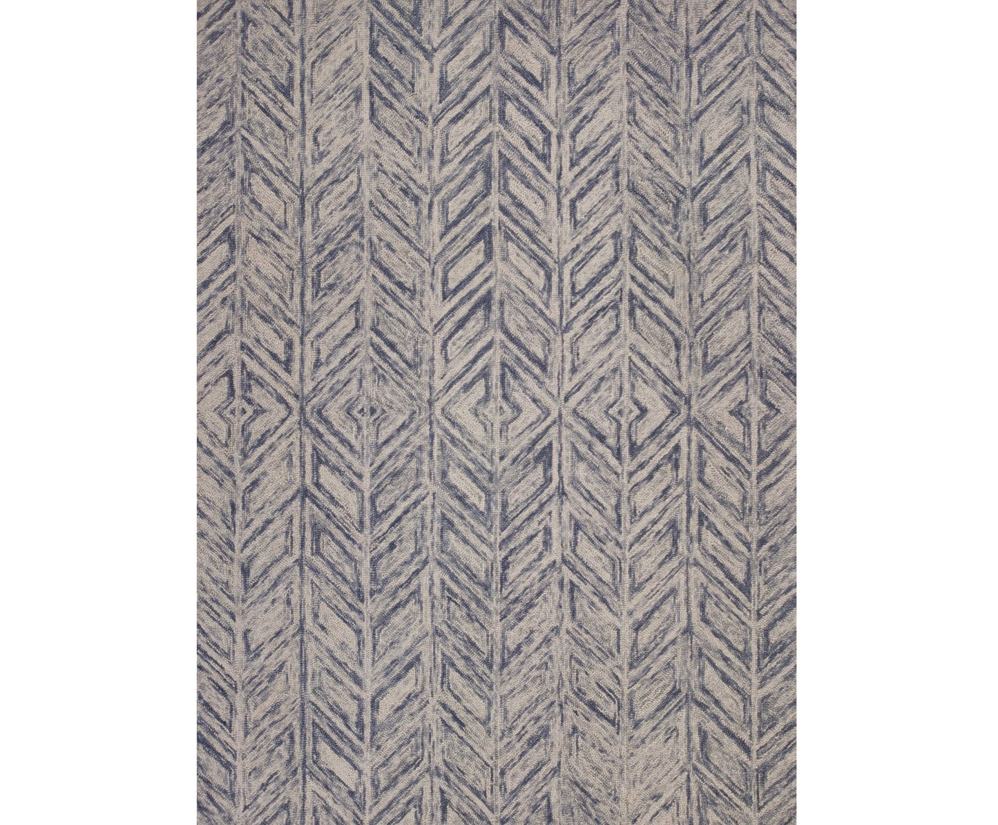 5' X 7' Blue Hand Tufted Wool Herringbone Indoor Area Rug