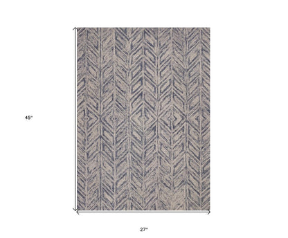 3' X 5' Blue And Beige Wool Chevron Hand Tufted Area Rug