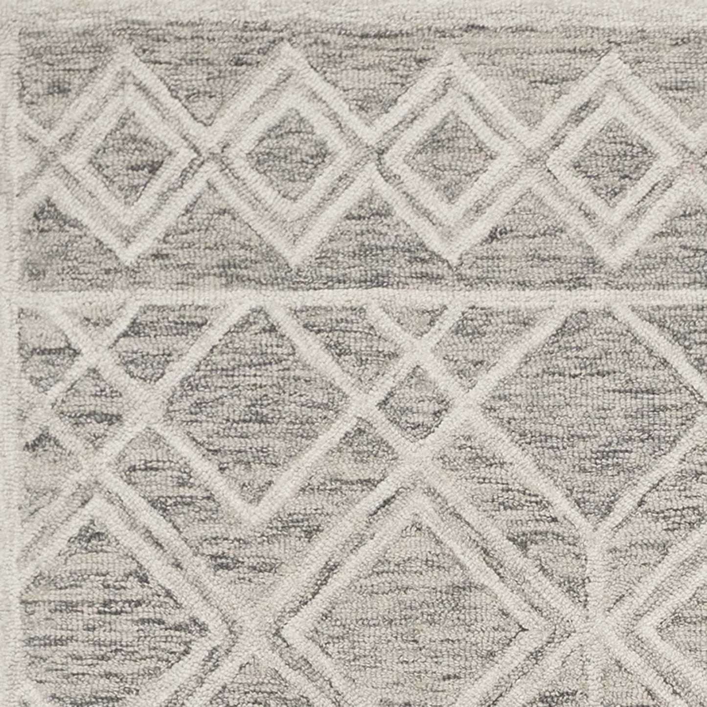 9' X 12' Sand Beige Hand Tufted Diamond Pattern Indoor Area Rug