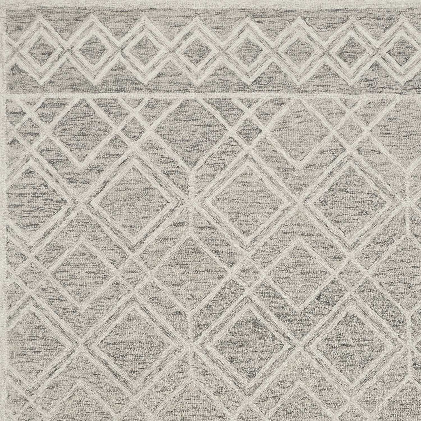 9' X 12' Sand Beige Hand Tufted Diamond Pattern Indoor Area Rug