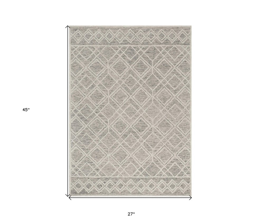 3' X 5' Sand Beige And Ivory Wool Geometric Hand Tufted Area Rug