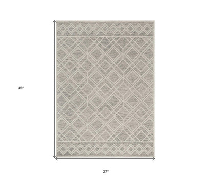 3' X 5' Sand Beige And Ivory Wool Geometric Hand Tufted Area Rug