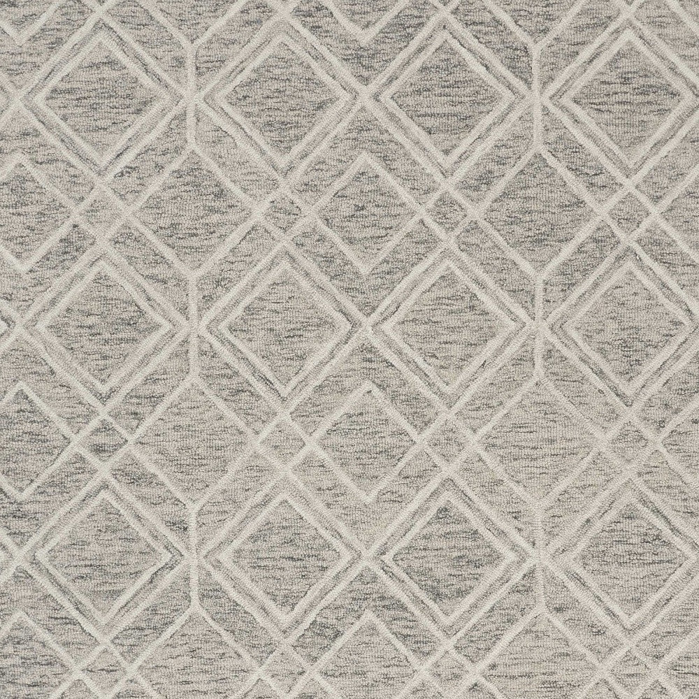 9' X 12' Sand Beige Hand Tufted Diamond Pattern Indoor Area Rug