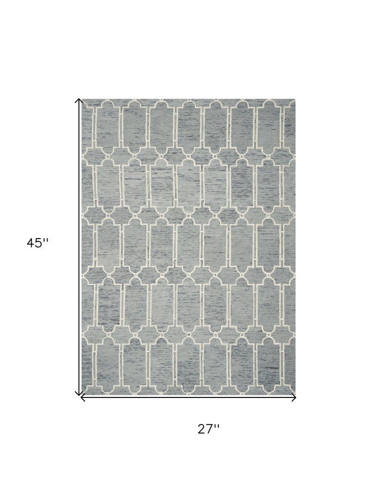 2' X 4' Slate Blue And Ivory Wool Geometric Hand Tufted Area Rug