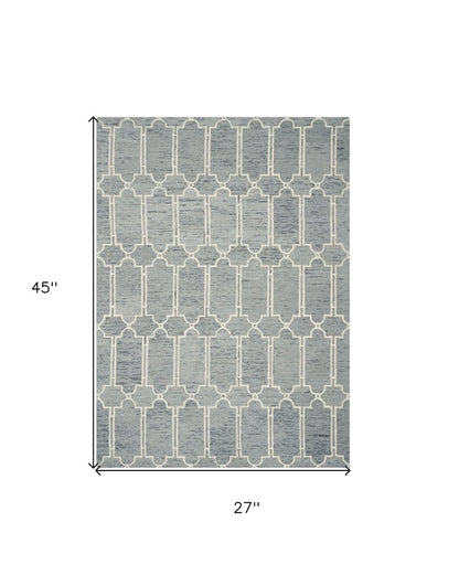 5' X 7' Slate Blue And Ivory Wool Geometric Hand Tufted Area Rug