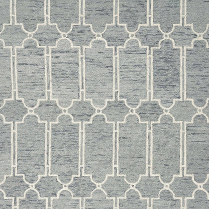 5' X 7' Slate Blue And Ivory Wool Geometric Hand Tufted Area Rug