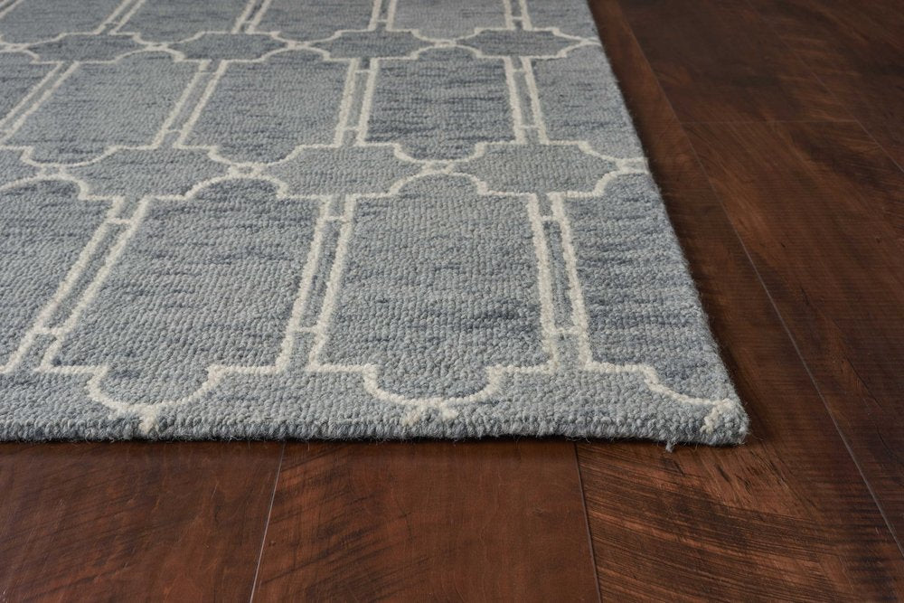 5' X 7' Slate Blue And Ivory Wool Geometric Hand Tufted Area Rug
