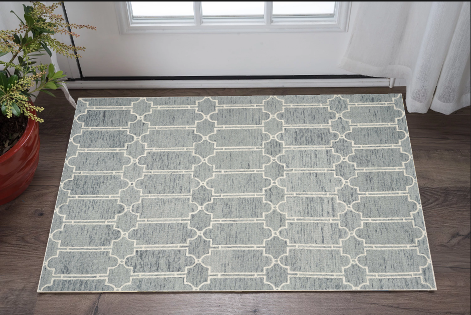 5' X 7' Blue Hand Tufted Wool Herringbone Indoor Area Rug