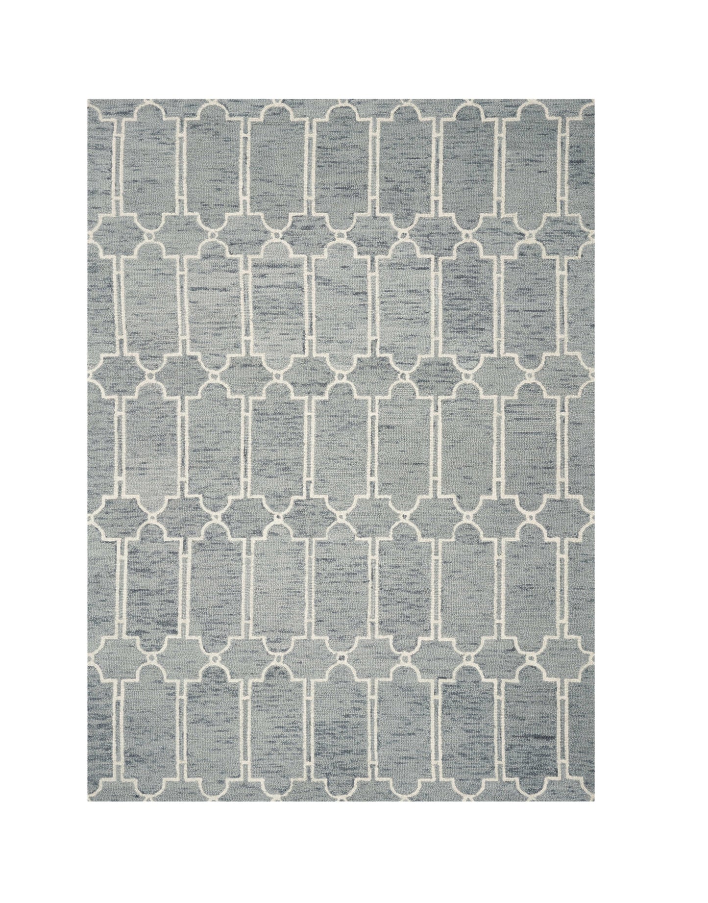 5' X 7' Blue Hand Tufted Wool Herringbone Indoor Area Rug