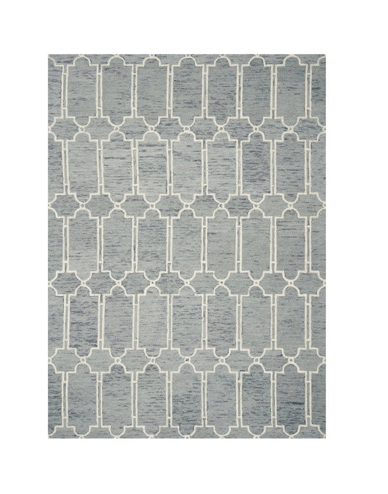 5' X 7' Slate Blue And Ivory Wool Geometric Hand Tufted Area Rug