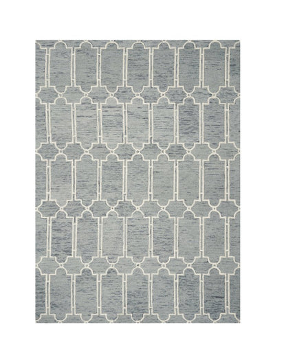 5' X 7' Slate Blue And Ivory Wool Geometric Hand Tufted Area Rug